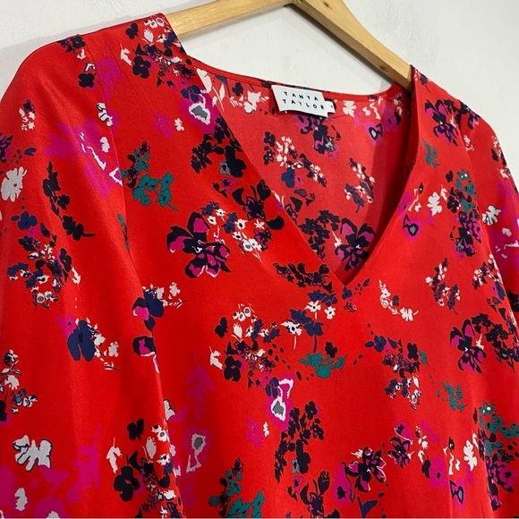 TANYA TAYLOR Rena Tulip Print Silk Top Papay Red NWOT - Picture 3 of 15